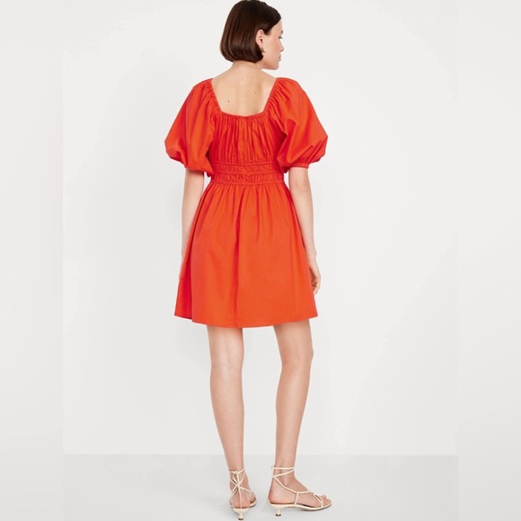 NWT! Old Navy Darling Clementine Waist-Defined Puff-Sleeve Mini Dress - Size XL - Picture 2 of 10